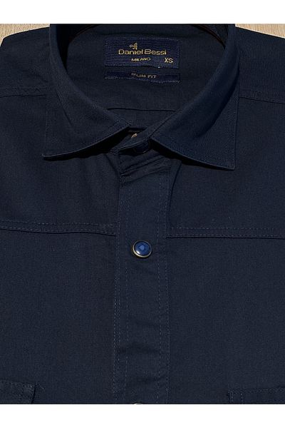 Daniel Bessi Μακρυμάνικο Slim Fit Πτυσσόμενο μανίκι 100% βαμβακερό διπλό κάλυμμα με τσέπη που κλείνει με κουμπωτό πουκάμισο casual