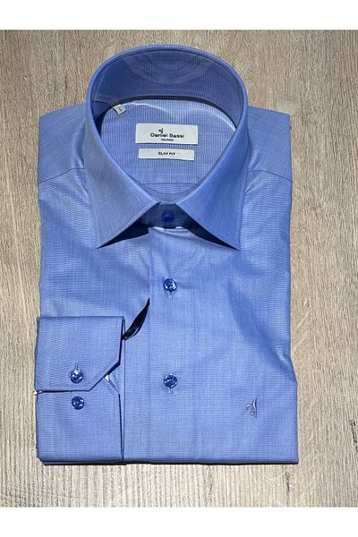 Daniel Bessi Cămașă clasică pentru bărbați, cu mânecă lungă, slim fit, din bumbac, albastru închis