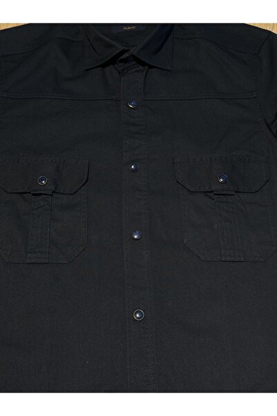 Daniel Bessi Long Sleeve Slim Fit Foldable Sleeve 100% Cotton Double Cover Pocket Snap Closure Casual Shirt