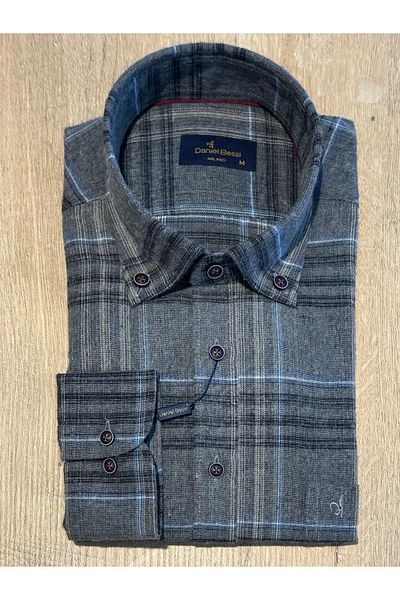 Daniel Bessi Long Sleeve Regular Fit Checked Single Pocket Classic Casual Men's Shirt