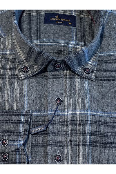 Daniel Bessi Long Sleeve Regular Fit Checked Single Pocket Classic Casual Men's Shirt