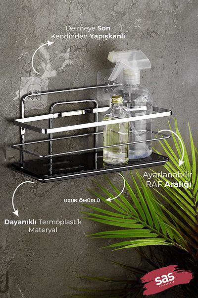Sas Haus Adhesive Lifetime Stainless Crystal Adjustable Shelf Bathroom Organizer Shampoo Rack 2 Pieces Chrome -