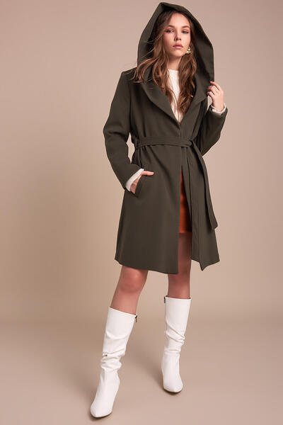 Pitti Women's Khaki Hooded Short Coat 70510-P