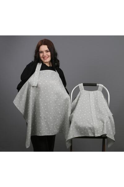 paris in paris Stroller Cover Snap Fastener Openable-Closable Breastfeeding Bib Set of Two Muslin Fabric Gray Star Pattern
