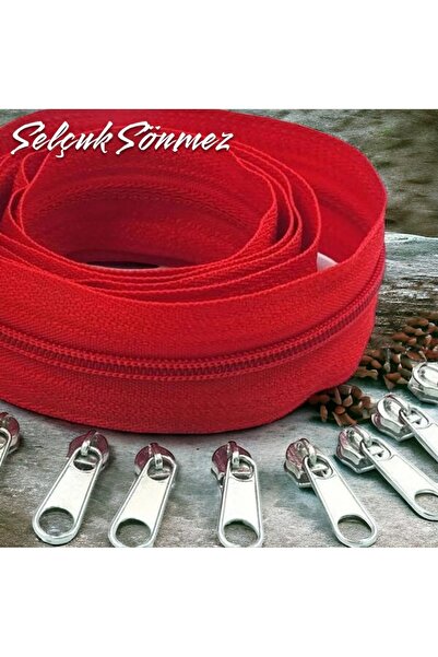 SELÇUK SÖNMEZ Kırmızı Renk 10 Metre Fermuar 20 Adet Nikel Başlık