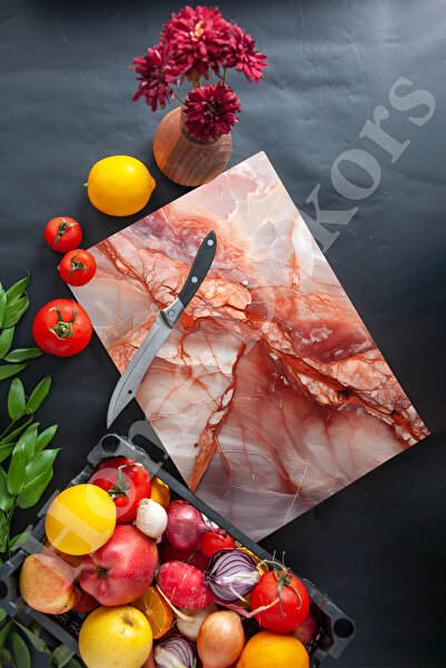 home dekors هدية لوح تقطيع زجاجي منقوش بالرخام البرتقالي