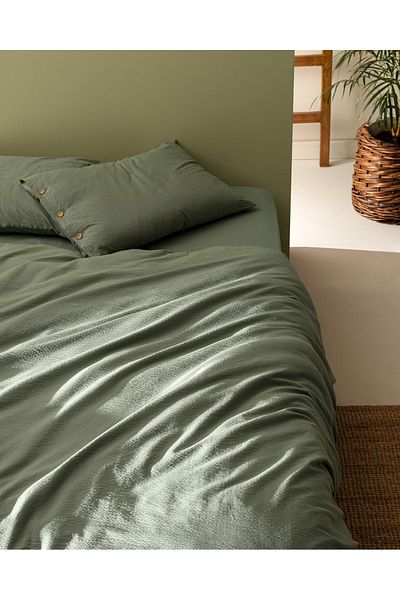 Madame Coco Linda King Size KHaki Seersucker Bedding Set - Washable