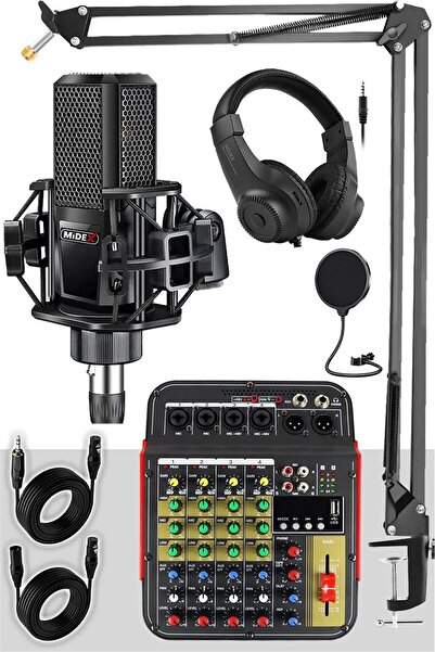 Midex Lastvoice Rec paket-3 Stüdyo Kayıt Paketi Mx-2020 Mikrofon Phantomlu mikser kulaklık Stand filtre