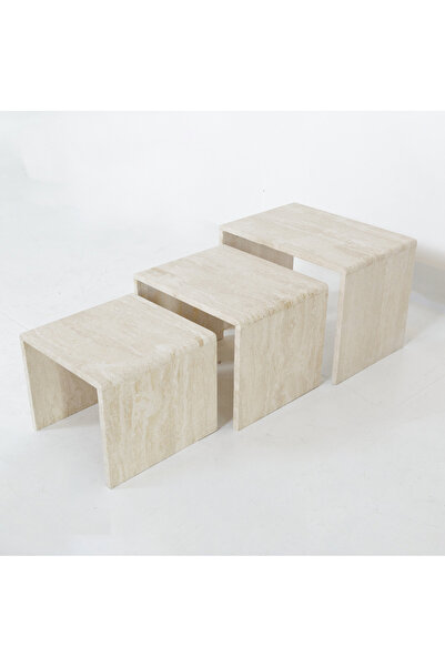 Sümeyra Marble Art LİGHT TRAVERTEN DEKORATİF ZİGON SEHPA | MODERN 3LÜ ZİGON S...