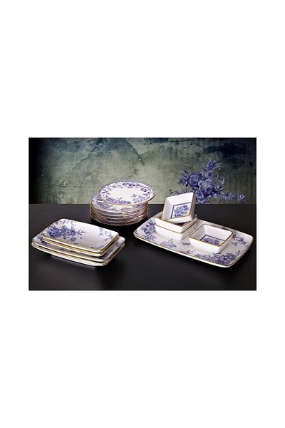 Mabeyn 15 Piece Ceramic Breakfast Plate Set Blue