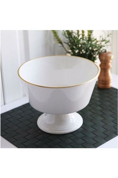 Mabeyn Porcelain Ceramic Footed Fruit Bowl White Gold