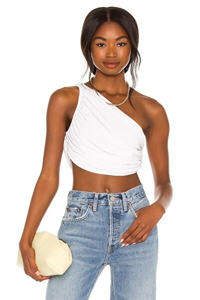By Kul Design Жіночий білий джерсовий кроп-топ зі збірками
