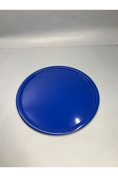 Aslı Hediyelik 30 Cm Matte Blue Metal Round Tea, Coffee, Cake Serving Tray Decorative Presentation Tray