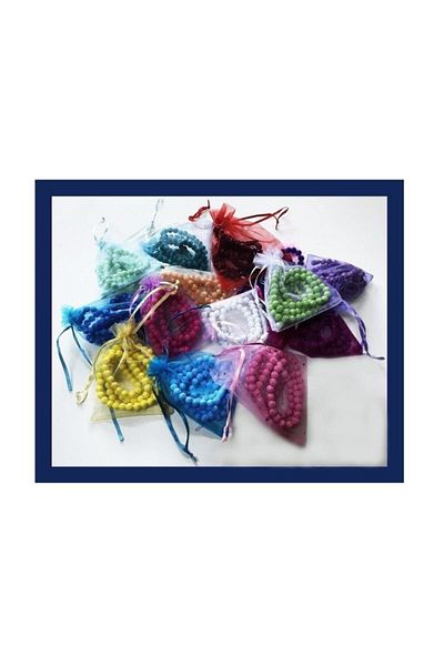 RoseRoi Mevlüt Gift Rose Scented Rose Patterned Gift Prayer Beads in Tulle Pouch (Assorted Colors) 50 Pieces