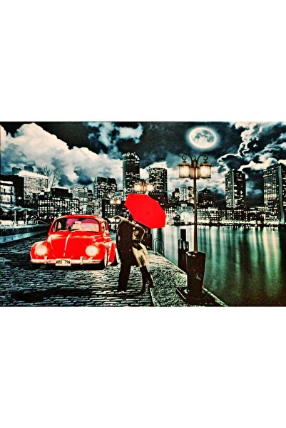 Haki Alışveriş Dünyası Kanvas Tablo Kırmızı Arabalı Göl Tablosu Led Işıklı 65...