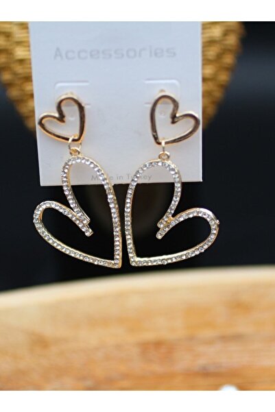 monalisatoka Kadın Gold Kristal Taşlı Çift Kalpli Küpe