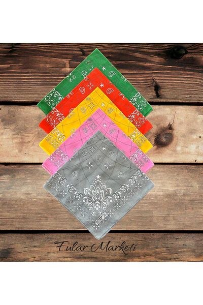 Fular Marketi 100% Cotton Elegance 5-Piece Bandana Set Benetton-orange-yellow-pink-grey