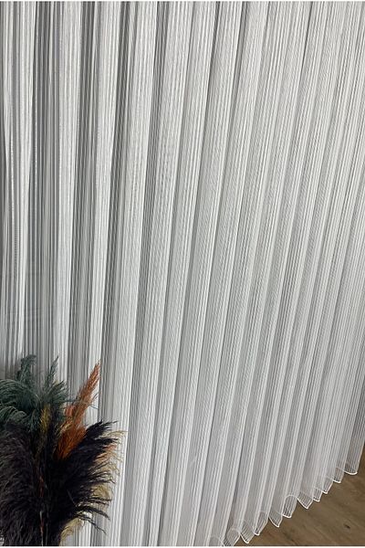 Yuka Vertical Striped Silver Striped 1/3 Close Pleat Ecru Tulle Curtain Non-Wrinkle No Ironing Skirt with Lead