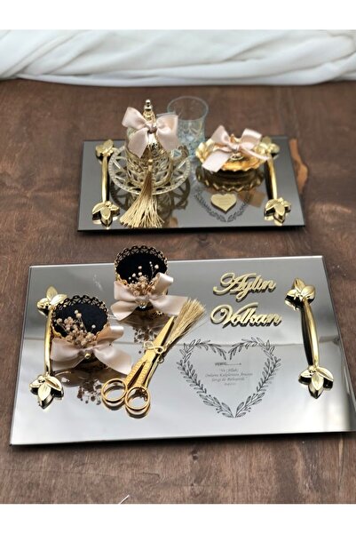 Masalsı Concept Süslü Söz Nişan Tepsisi Yüzük Yükselticiler Makas Damat Kahve...