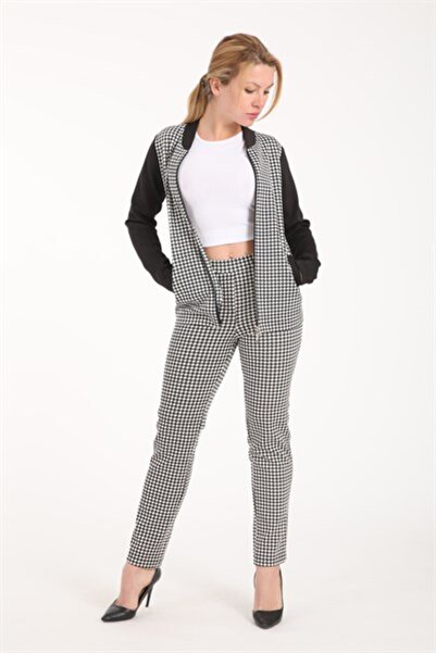 Villager&Son Vs Kaz Ayağı Desenli Tam Fer Dalgıç Mont 010 Siyah