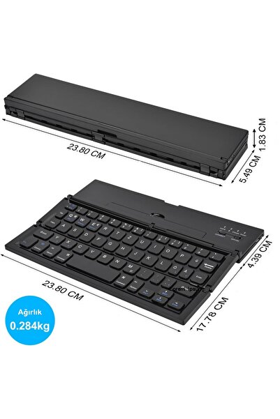 DUHALINE Kablosuz Mini Klavye, Standlı Katlanabilir Şarj Edilebilir Bluetooth Klavye Tablet / Telefon Uyumlu