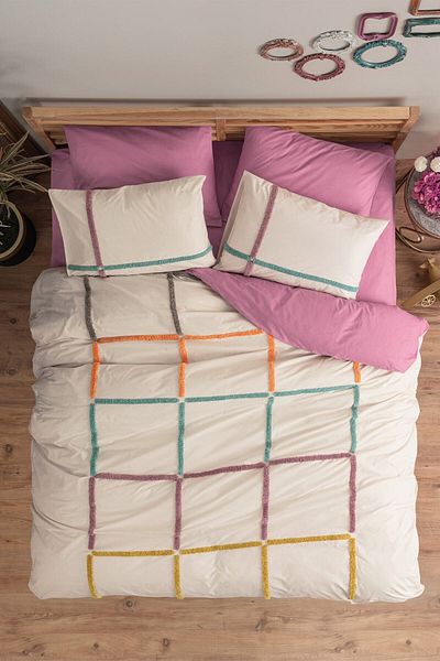 Cotton Box Set cuvertură de pilota dublă cu broderie Puff Insula Dusty Rose