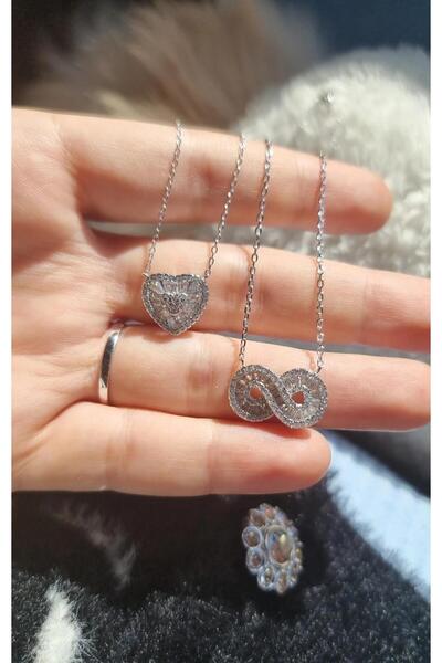 MorMajor Silver İTHAL KALPLİ BAGET ZİRKON GÜMÜŞ KOLYE
