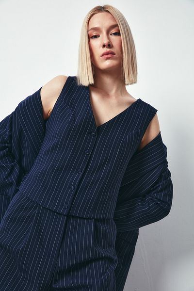 Sateen Buttoned Vest - DARK BLUE