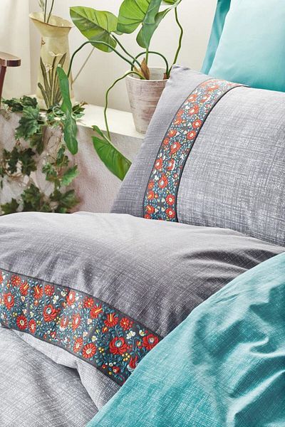 Cotton Box Folk Art Single Duvet Cover Set Gray