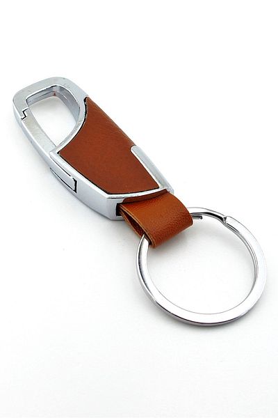 Solfera Tan Brown Leather Metal Hook Waist Hanger Classic Keychain KC092
