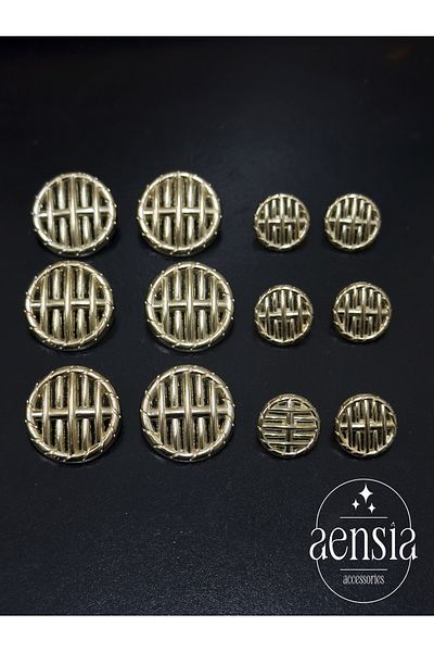 aensia Gold Gold Rope Thick Striped Model Metal Button - Set of 12 Buttons (6 Large + 6 Small)