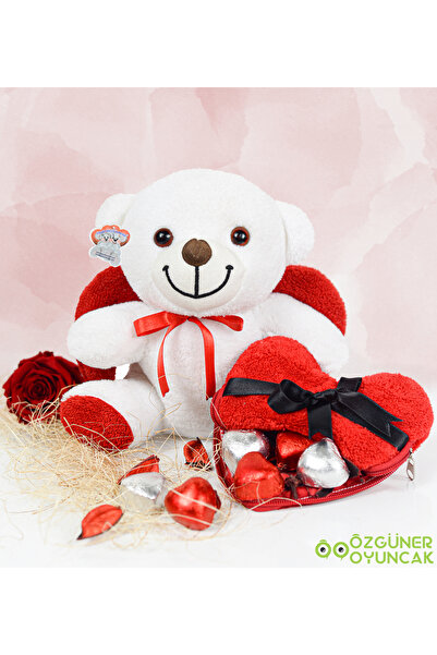 Pababo Kalp Çantalı Melek Ayıcık & Kalpli Çikolata Hediyeli
