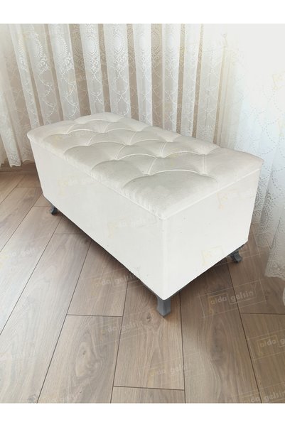 aldagelsin Lüks Sandıklı Kapitoneli Ayakucu Puf Bench 100 cm Gümüş Ayak