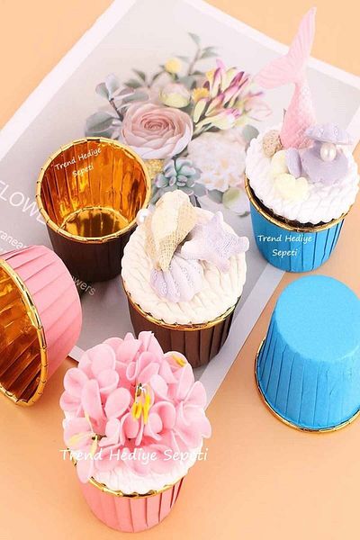 Trend Hediye Sepeti 75 Pieces Pink Brown Blue 3 Colors Muffin Cake Capsule Cupcake Mold