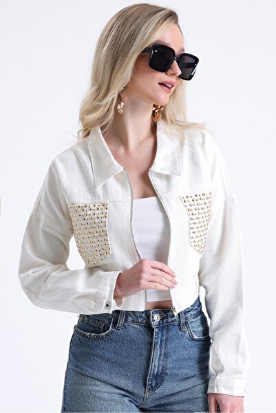 MD trend Γυναικείο τζιν μπουφάν με διπλή τσέπη με λεπτομέρεια με φερμουάρ