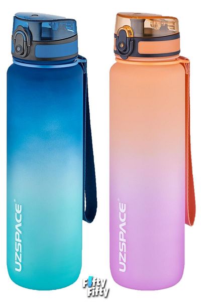 Uzspace 2-Piece Tritan Water Bottle Set 1000ml Large Size Double Color Softtouch FF Collection Tritan Water Bottles