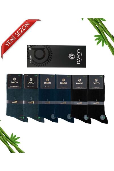 DAYCO Premium Dikişsiz Klasik Uzun Yazlık Erkek Bambu Soket Çorap 6lı Hediyelik Kutulu Asorti Set