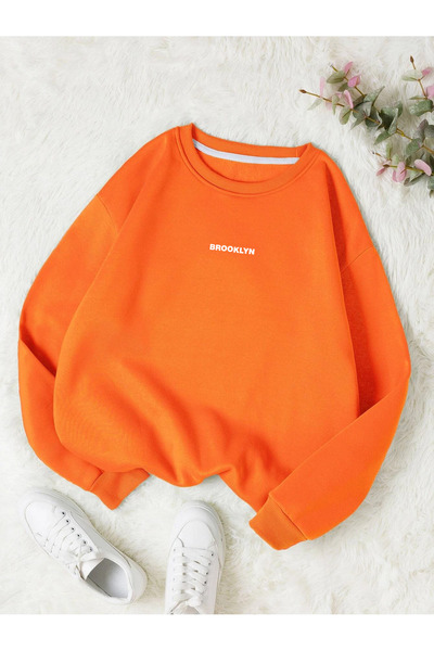 Revasser Unisex Kadın/Erkek Brooklyn Özel Renkli Oversize Bisiklet Yaka Pamuklu Sweatshirt