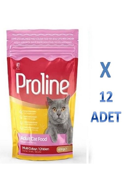 Proline Proline Renkli Taneli Tavuklu Yetişkin Kedi Maması 400 gr x 12 Adet