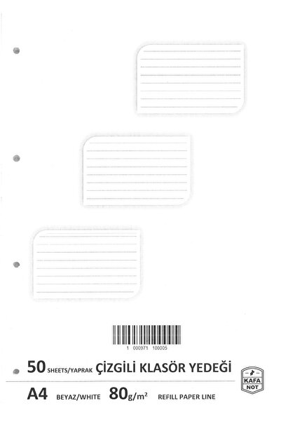 kafanot A4 Çizgili Beyaz Kolej Klasör Yedeği 50 Yaprak