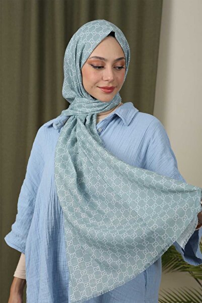 Trablus Tesettür Kadın G Desen Flamlı Keten Şal Mint