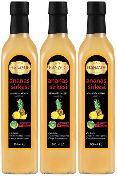 Hanzade Bitkisel Ananas Sirkesi 500 ml X 3 Adet Doğal Fermante Içilebilir Saf...