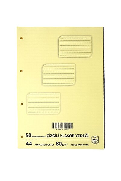 kafanot A4 Çizgili Sarı Kolej Klasör Yedeği 50 Yaprak