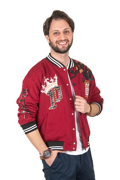 DeepSEA Men's Burgundy Oversize Snap Collar Bomber Jacket2304764