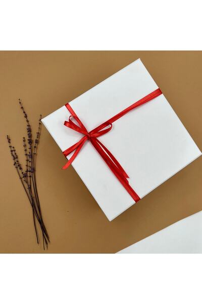 carton box Karton Kutu Kurdelalı Beyaz Boş Hediye Kutusu 21 Cm X 21 Cm X 9.4 Cm