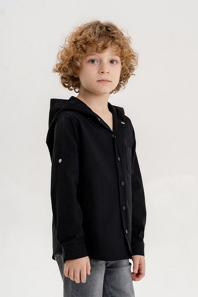 Gold Class Kidswear Риза за момче - с качулка, джоб и сгъваем ръкав