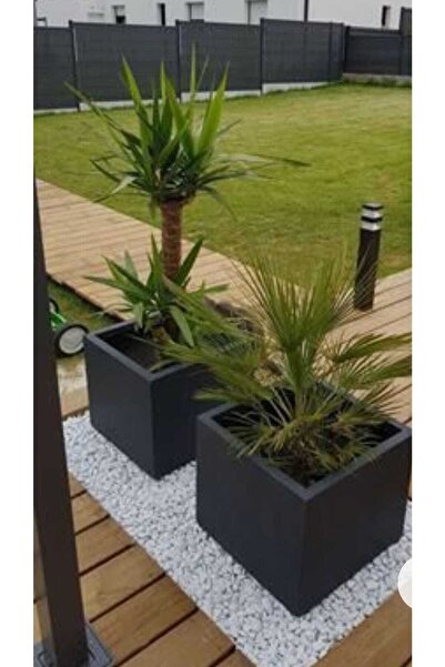 TRENDESK Galvaniz Kare Saksılık, Çiçeklik ,çiçek Standı Texture Mat Siyah 40*...