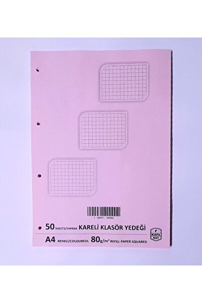 kafanot A4 Kareli Açık Pembe Kolej Klasör Yedeği 50 Yaprak