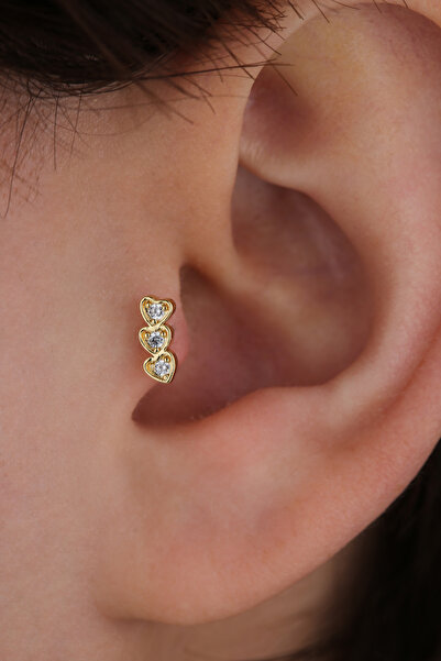 VLM AKSESUAR Tragus Helix Cerrahi Çelik Taşlı Sıralı Kalp Piercing (6mm)