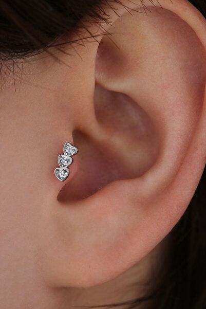 VLM AKSESUAR Tragus Helix Cerrahi Çelik Taşlı Sıralı Kalp Piercing (6mm)